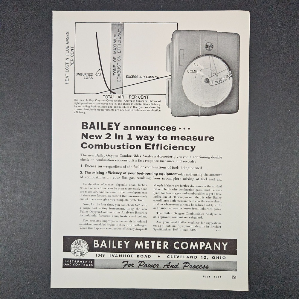 1956 Bailey Meter Company Instruments & Controls Vintage Print Ad Cleveland OH